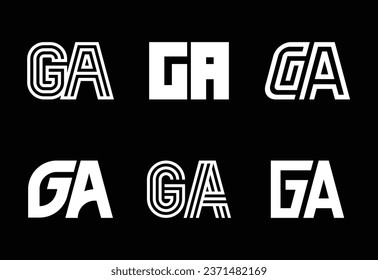 Set of letter GA logos. Abstract logos collection with letters. Geometrical abstract logos