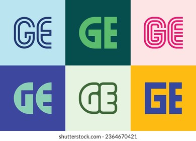 Conjunto de logotipos GE de letras. Resumen de colección de logotipos con letras. Logotipos geométricos abstractos