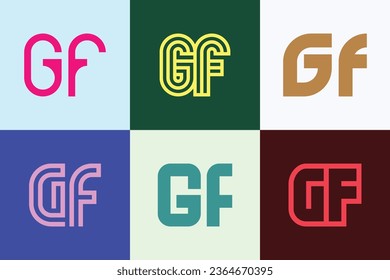 Set of letter GF logos. Abstract logos collection with letters. Geometrical abstract logos