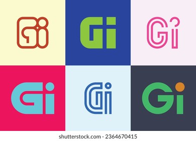 Conjunto de logotipos GI de letras. Resumen de colección de logotipos con letras. Logotipos geométricos abstractos