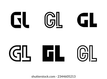 Set of letter GL logos. Abstract logos collection with letters. Geometrical abstract logos