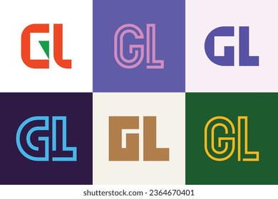 Set of letter GL logos. Abstract logos collection with letters. Geometrical abstract logos