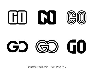 Set of letter GO logos. Abstract logos collection with letters. Geometrical abstract logos