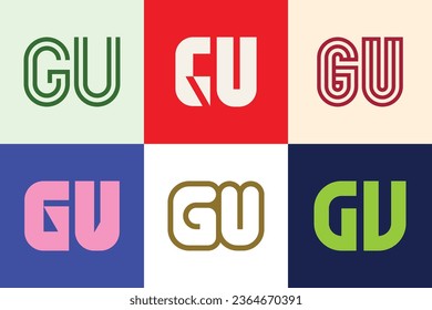 Conjunto de logotipos GU de letras. Resumen de colección de logotipos con letras. Logotipos geométricos abstractos