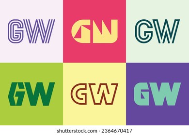 Set of letter GW logos. Abstract logos collection with letters. Geometrical abstract logos