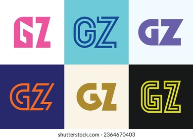 Set of letter GZ logos. Abstract logos collection with letters. Geometrical abstract logos
