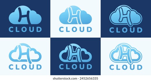 Satz des Buchstaben H blaues Wolkenlogo. Dieses Logo kombiniert Buchstaben und Cloud-Formen. Geeignet für Internetfirmen, App, Digitalspeicher und dergleichen.