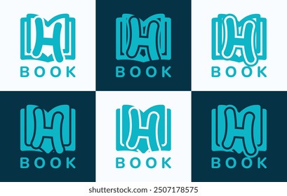 Set of letter H book logo. This logo combines letters and book shapes. Perfect for education, schools, tutoring and the likes.