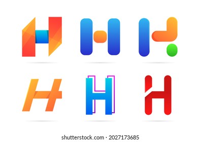 Set of the letter H logo design. Colorful initial collection, simple, gradient, 3d