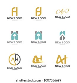 Set of Letter A H logo icon design template elements. House Logo Vector