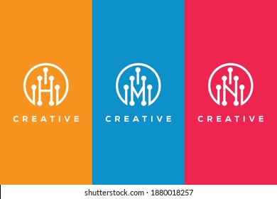 set letter H M N tech logo design vector	
