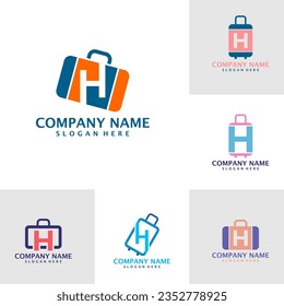 Set of Letter H with Suitcase logo design vector. Initial H with Suitcase logo design template concept