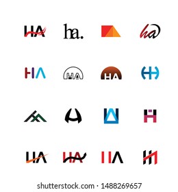 Set of letter HA logo Isolated On White Background