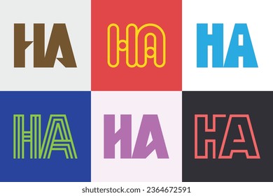 Set of letter HA logos. Abstract logos collection with letters. Geometrical abstract logos