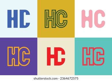 Conjunto de logotipos HC de letras. Resumen de colección de logotipos con letras. Logotipos geométricos abstractos