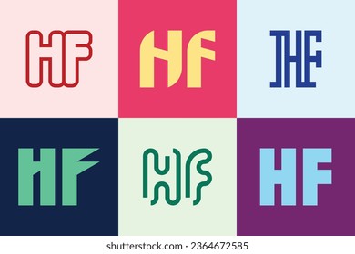 Set of letter HF logos. Abstract logos collection with letters. Geometrical abstract logos