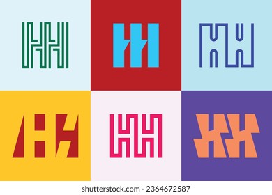 Conjunto de logotipos HH de letras. Resumen de colección de logotipos con letras. Logotipos geométricos abstractos