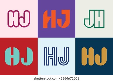 Conjunto de logotipos de HJ. Resumen de colección de logotipos con letras. Logotipos geométricos abstractos