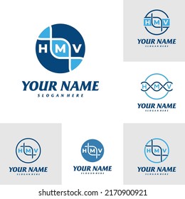 Set of Letter HMV with dna Logo Design Template. Initial HMV logo concept vector. Emblem, Creative Symbol, Icon