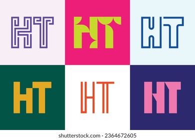 Set of letter HT logos. Abstract logos collection with letters. Geometrical abstract logos