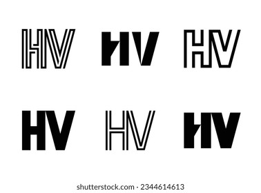 Set of letter HV logos. Abstract logos collection with letters. Geometrical abstract logos