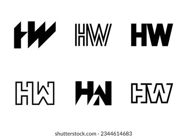 Set of letter HW logos. Abstract logos collection with letters. Geometrical abstract logos