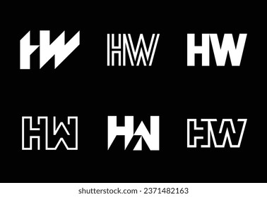Set of letter HW logos. Abstract logos collection with letters. Geometrical abstract logos