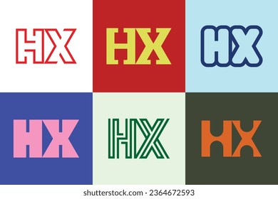 Set of letter HX logos. Abstract logos collection with letters. Geometrical abstract logos