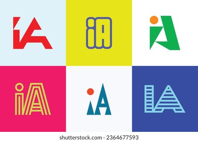 Set of letter IA logos. Abstract logos collection with letters. Geometrical abstract logos