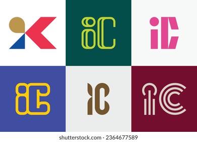 Conjunto de logotipos IC de letras. Resumen de colección de logotipos con letras. Logotipos geométricos abstractos