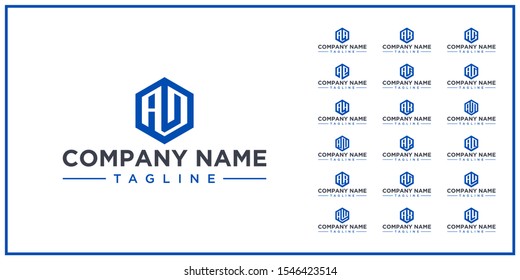 set letter icon hexagon shape	