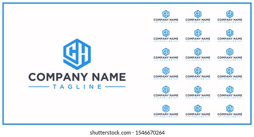 set letter icon hexagon shape	