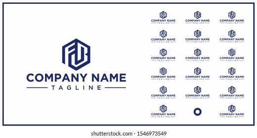 set letter icon hexagon shape	