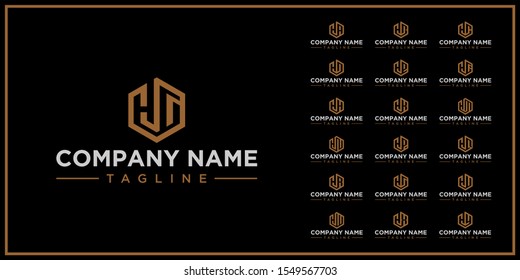 set letter icon hexagon shape	