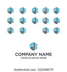 set letter icon hexagon shape
