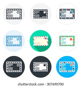 Set of letter icons in different styles isolated on white background.