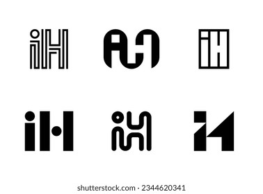 Conjunto de logotipos de letra IH. Resumen de colección de logotipos con letras. Logotipos geométricos abstractos