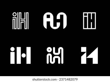 Set of letter IH logos. Abstract logos collection with letters. Geometrical abstract logos