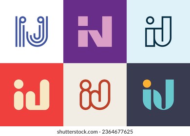 Set of letter IJ logos. Abstract logos collection with letters. Geometrical abstract logos