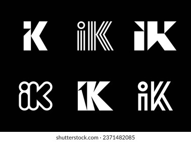 Set of letter IK logos. Abstract logos collection with letters. Geometrical abstract logos