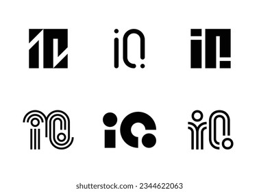 Set of letter IQ logos. Abstract logos collection with letters. Geometrical abstract logos