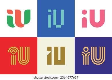 Set of letter IU logos. Abstract logos collection with letters. Geometrical abstract logos