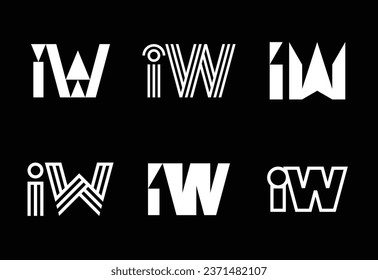 Set of letter IW logos. Abstract logos collection with letters. Geometrical abstract logos