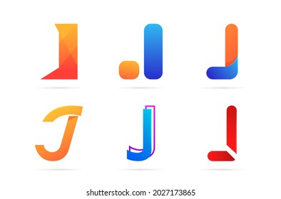 Conjunto del diseño del logotipo de letra J. Colorida colección inicial, simple, gradiente, 3d