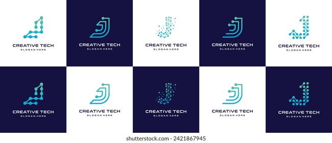 Set of letter J logo designs. Abstract symbol for digital technology, internet