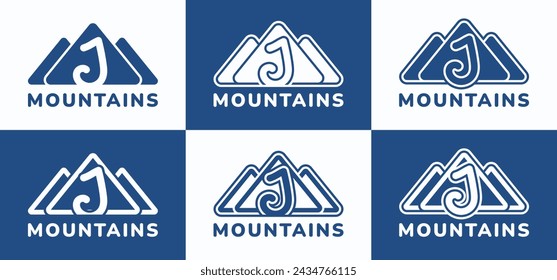 Set of letter J round mountains logo. This logo combines letters and mountain shapes. Suitable for nature lovers, hiking shops, outdoor tool shops and the like.