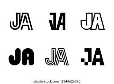 Set of letter JA logos. Abstract logos collection with letters. Geometrical abstract logos