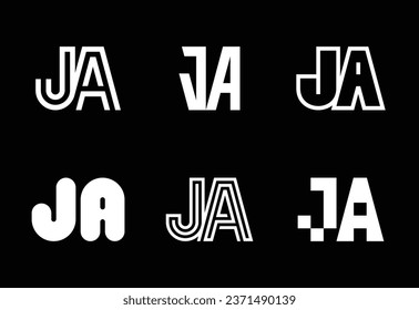 Conjunto de logotipos JA de letras. Resumen de colección de logotipos con letras. Logotipos geométricos abstractos