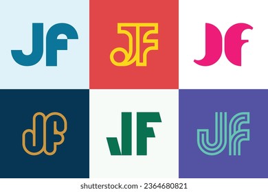 Set of letter JF logos. Abstract logos collection with letters. Geometrical abstract logos