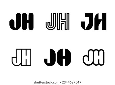 Set of letter JH logos. Abstract logos collection with letters. Geometrical abstract logos